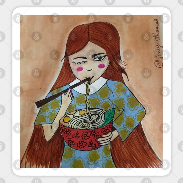 Girl enjoying ramen Sticker by Jeneythomas